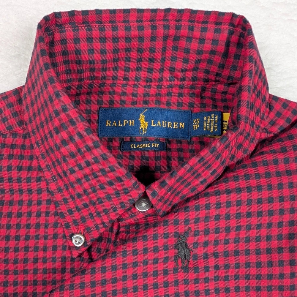 Ralph Lauren Shirt Mens XS Red Black Gingham Classic Fit LS Button Down Pony